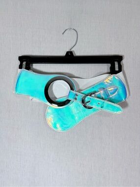 Iridescent Aqua Wide stretch Waist Belt with O-Ring